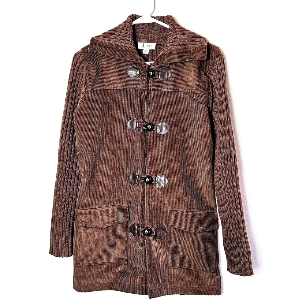 Denim & Co Brown Corduroy Knit Toggle Duffle Jacket XS Cottagecore Fall Coat